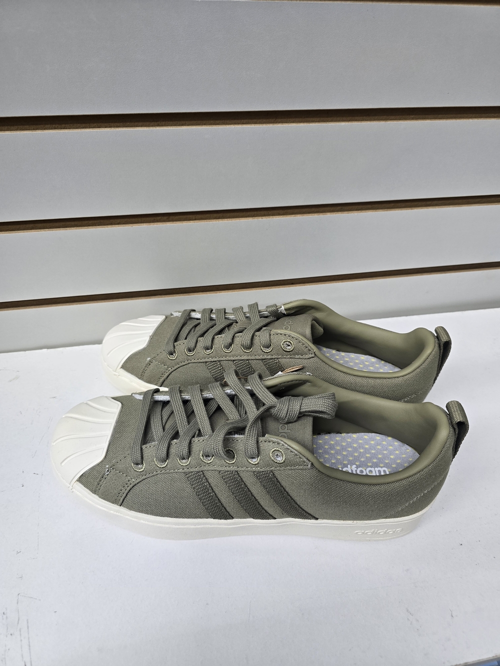 adidas Olive Green Canvas Shell-Toe Sneakers with White Toe